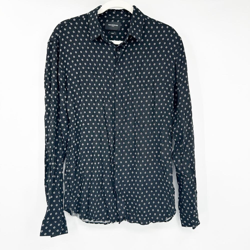 The Kooples Mens Casual Work Geometric Slim Fit Long Sleeve Button Up Shirt L